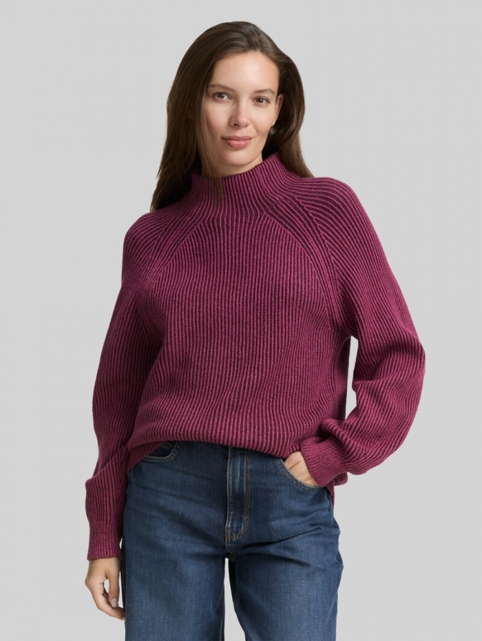 Tom Tailor Loose Fit Strickpullover mit Stehkragen - Red Rib Structure Tom Tailor Loose Fit Strickpullover mit Stehkragen - Red Rib Structure
