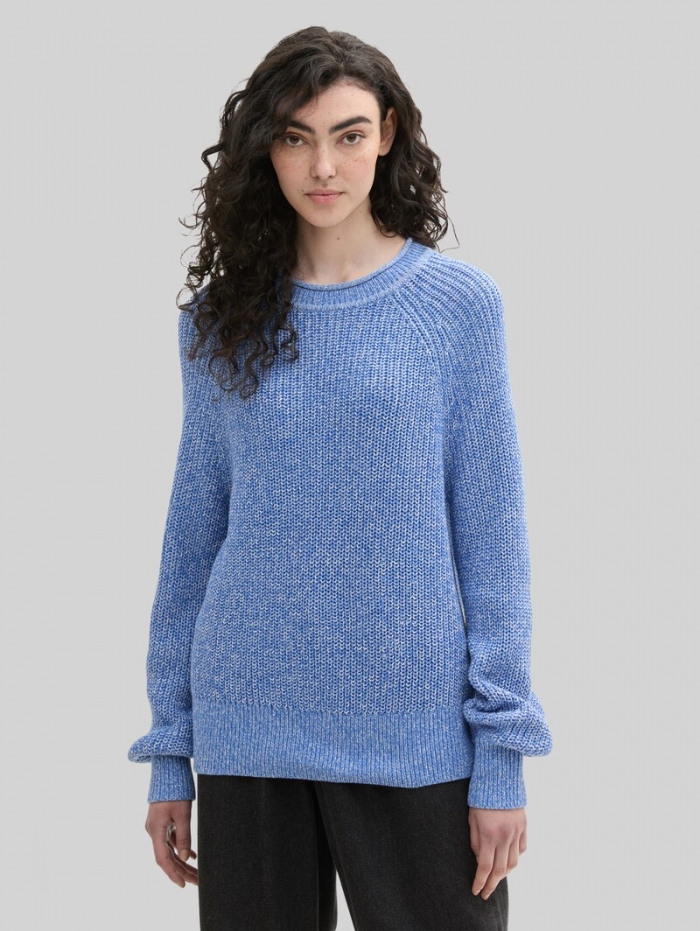 Tom Tailor Strickpullover mit leichten Ballonärmeln - Sicilian Blue Melange Tom Tailor Strickpullover mit leichten Ballonärmeln - Sicilian Blue Melange
