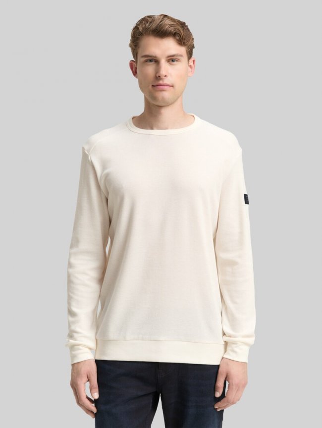 Tom Tailor Langarmshirt mit Waffelstruktur - Gardenia White Tom Tailor Langarmshirt mit Waffelstruktur - Gardenia White