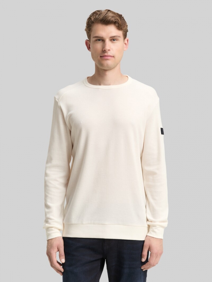 Tom Tailor Langarmshirt mit Waffelstruktur - Gardenia White Tom Tailor Langarmshirt mit Waffelstruktur - Gardenia White
