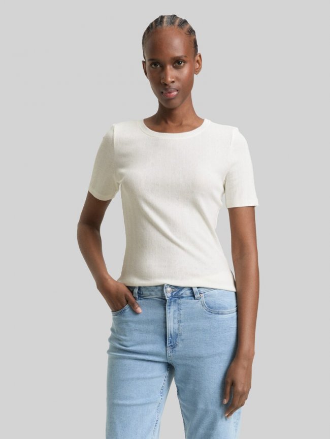 Tom Tailor Slim Fit Pointelle T-Shirt - Off White Tom Tailor Slim Fit Pointelle T-Shirt - Off White