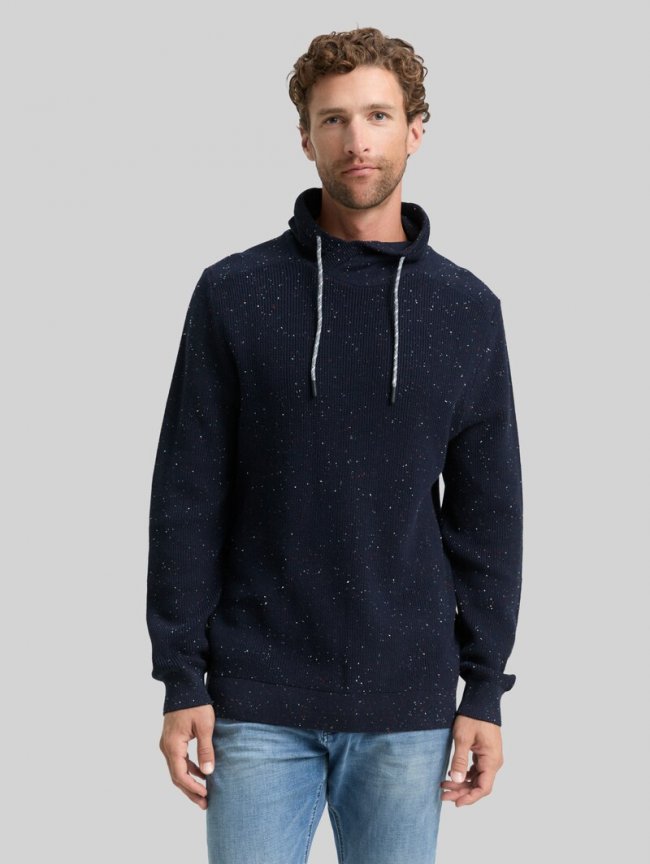 Tom Tailor Snood Strickpullover in Melange-Optik - Navy Melange Neps Tom Tailor Snood Strickpullover in Melange-Optik - Navy Melange Neps