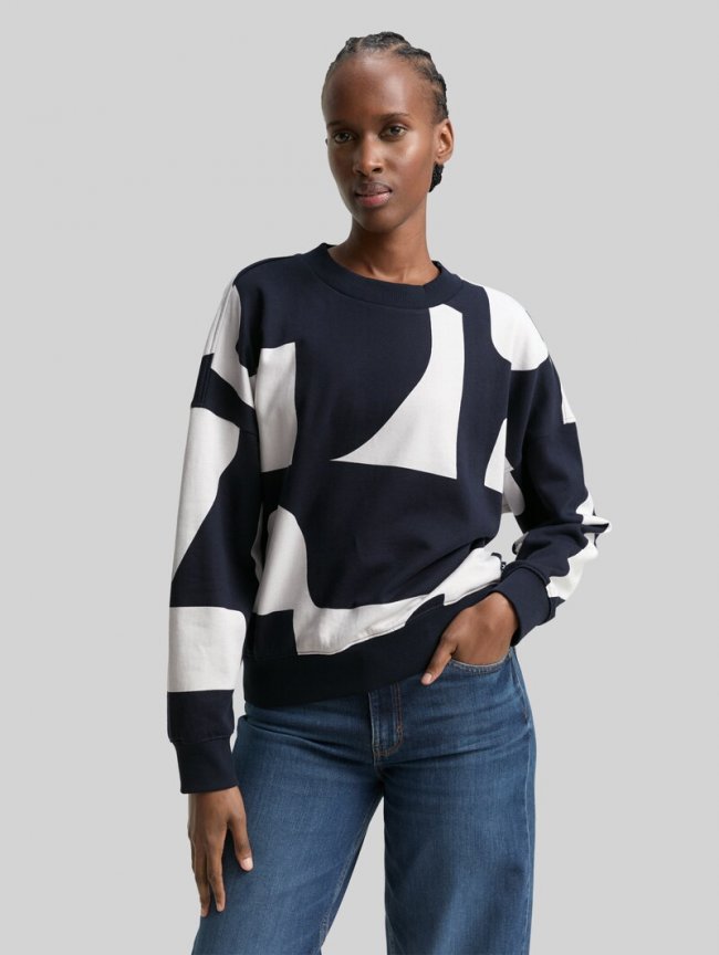 Tom Tailor Loose Fit Sweatshirt mit Muster - Navy White Big Scale Print Tom Tailor Loose Fit Sweatshirt mit Muster - Navy White Big Scale Print