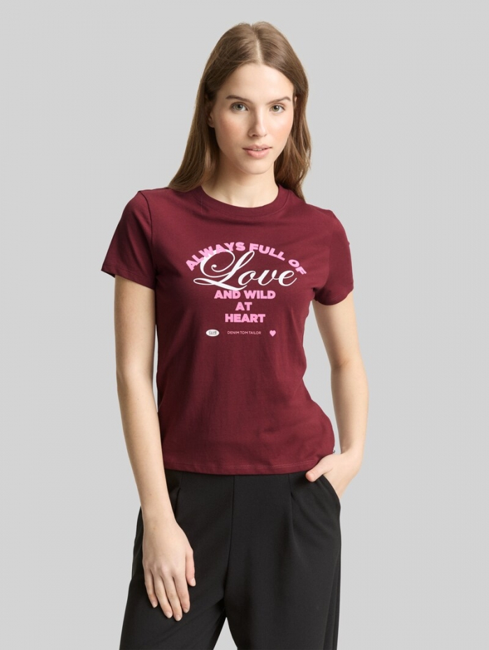 Tom Tailor T-Shirt aus Baumwolle - Tawny Port Red Tom Tailor T-Shirt aus Baumwolle - Tawny Port Red