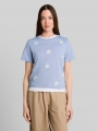 Tom Tailor Loose Fit T-Shirt mit Häkelblumen-Applikationen - Foggy Sky Blue Tom Tailor Loose Fit T-Shirt mit Häkelblumen-Applikationen - Foggy Sky Blue