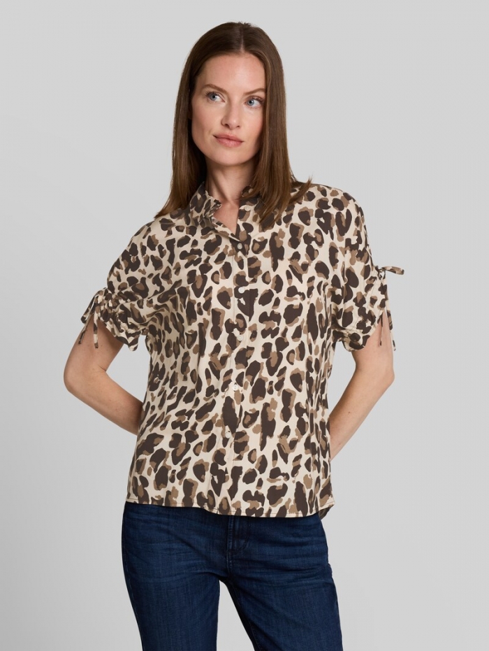 Tom Tailor Loose Fit Bluse mit Schleifen - Brown Beige Leo Print Tom Tailor Loose Fit Bluse mit Schleifen - Brown Beige Leo Print