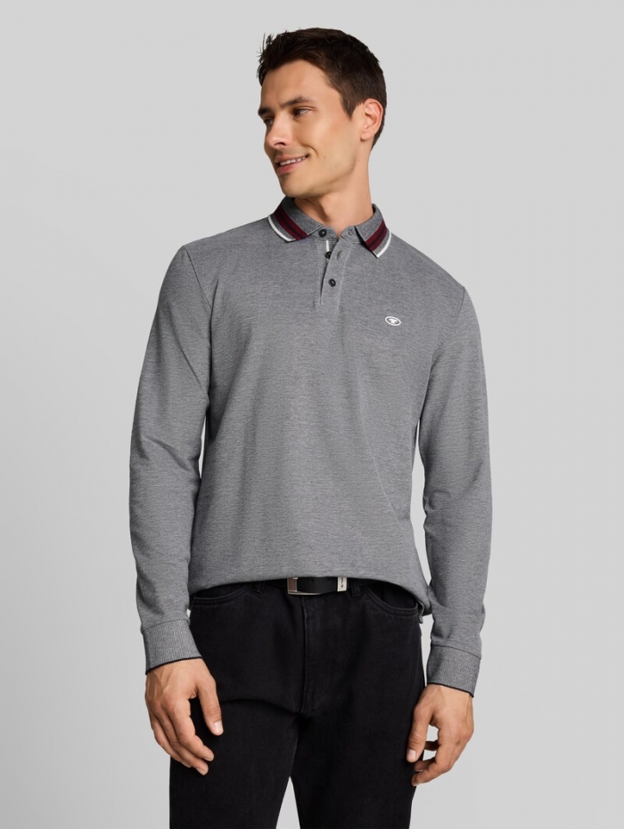 Tom Tailor Langarm Piqué Poloshirt mit Logo-Print - Navy White Two Tone Pique Tom Tailor Langarm Piqué Poloshirt mit Logo-Print - Navy White Two Tone Pique