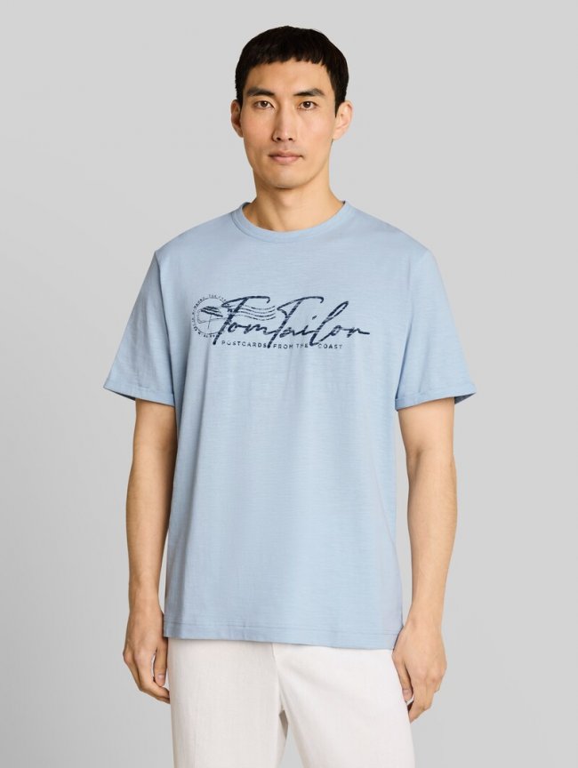 Tom Tailor T-Shirt mit Logo-Print - Light Blue Grey