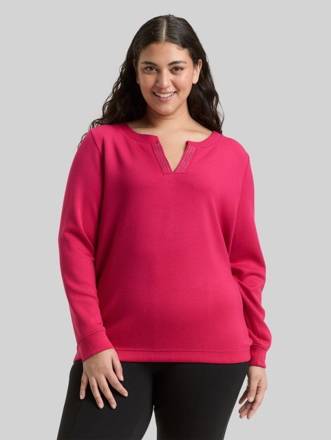 Tom Tailor Plus Size - Scuba Sweatshirt mit Strasssteinen - Dark Pink Tom Tailor Plus Size - Scuba Sweatshirt mit Strasssteinen - Dark Pink