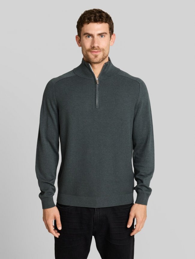 Tom Tailor Troyer Strickpullover aus Baumwolle - Darkest Olive Melange Tom Tailor Troyer Strickpullover aus Baumwolle - Darkest Olive Melange