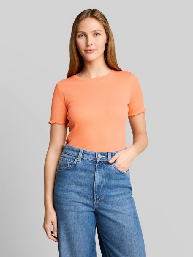 Tom Tailor Slim Fit T-Shirt mit Rippstruktur - Bright Coral Tom Tailor Slim Fit T-Shirt mit Rippstruktur - Bright Coral