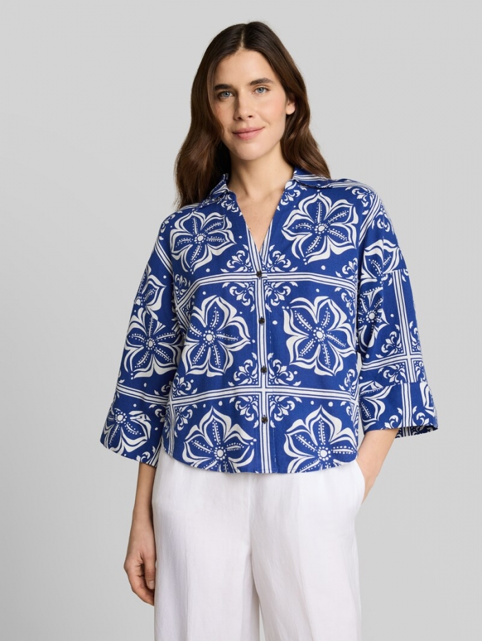 Tom Tailor Oversize Bluse mit Leinenanteil - Blue Flower Tile Design Tom Tailor Oversize Bluse mit Leinenanteil - Blue Flower Tile Design