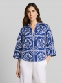 Tom Tailor Oversize Bluse mit Leinenanteil - Blue Flower Tile Design