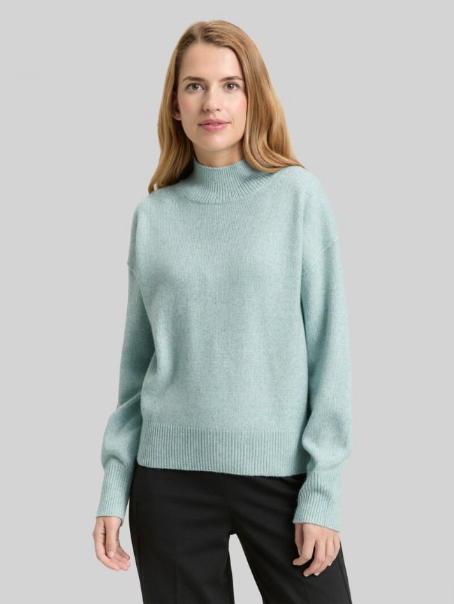 Tom Tailor Oversize Strickpullover mit Stehkragen - White Moss Melange Tom Tailor Oversize Strickpullover mit Stehkragen - White Moss Melange