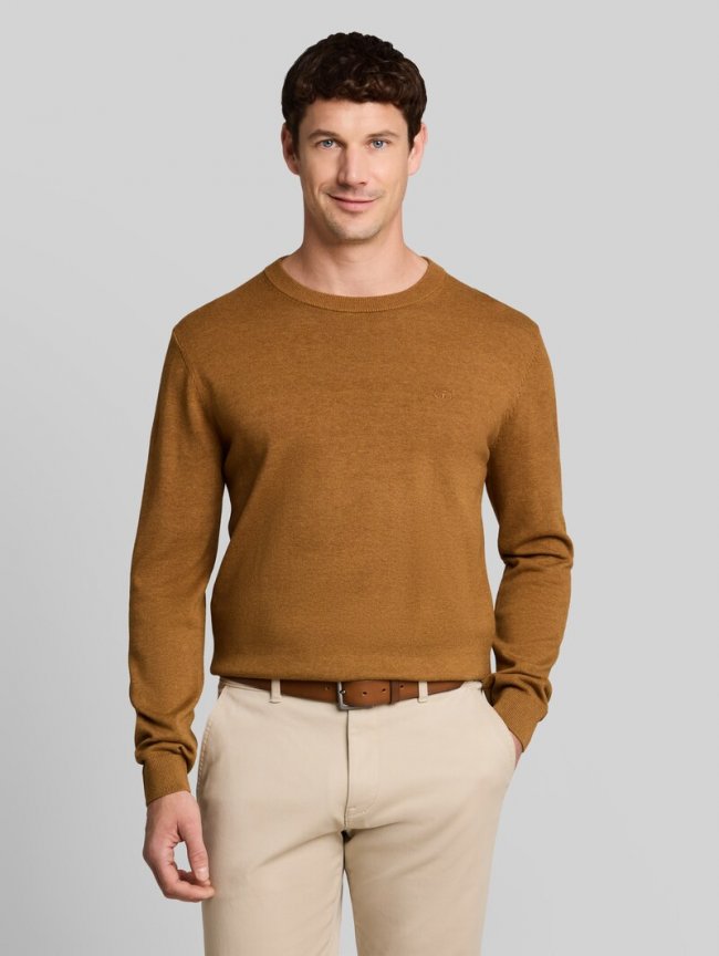 Tom Tailor Basic Strickpullover aus Baumwolle - Dark Camel Melange Tom Tailor Basic Strickpullover aus Baumwolle - Dark Camel Melange
