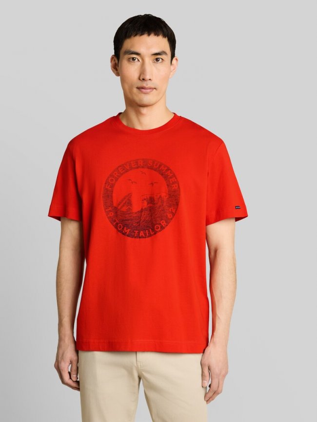 Tom Tailor T-Shirt mit Print - Orange Red Tom Tailor T-Shirt mit Print - Orange Red