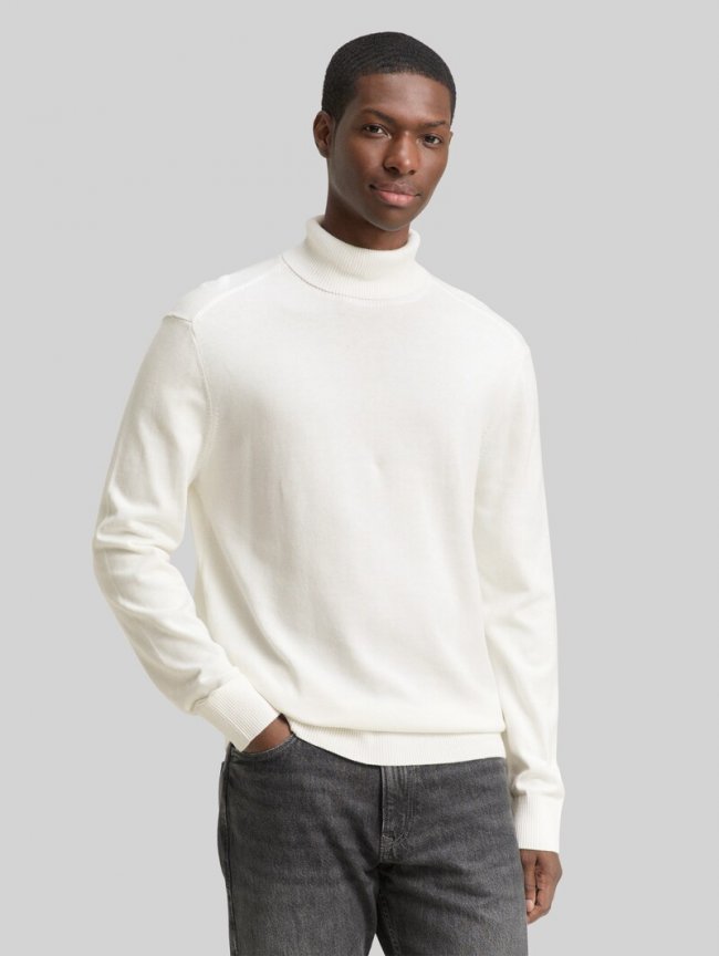 Tom Tailor Rollkragenpullover aus Baumwolle - Wool White Tom Tailor Rollkragenpullover aus Baumwolle - Wool White