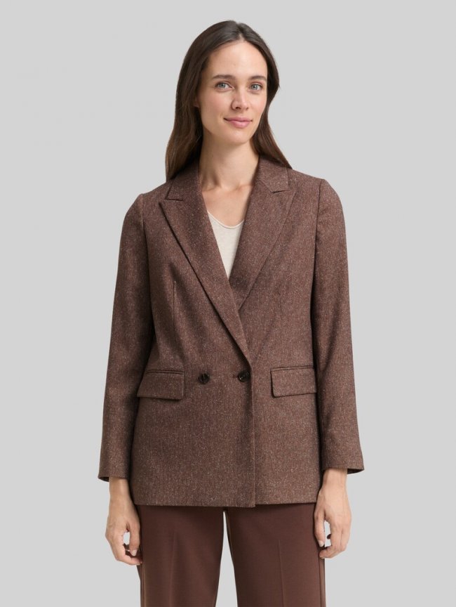 Tom Tailor Loose Fit Blazer - Dark Pecan Brown Structure Tom Tailor Loose Fit Blazer - Dark Pecan Brown Structure