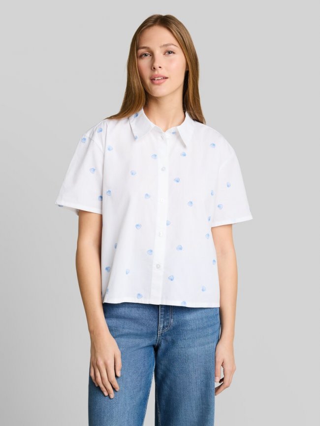 Tom Tailor Boxy Fit Hemdbluse mit Stickereien - White Shell Embroidery Tom Tailor Boxy Fit Hemdbluse mit Stickereien - White Shell Embroidery