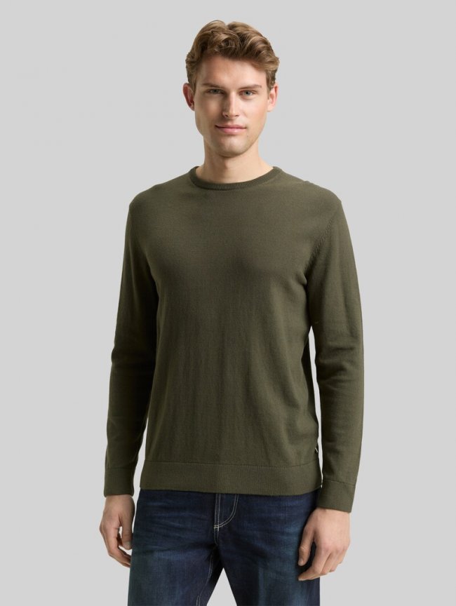 Tom Tailor Basic Strickpullover aus Baumwolle - Deep Forest Green Tom Tailor Basic Strickpullover aus Baumwolle - Deep Forest Green