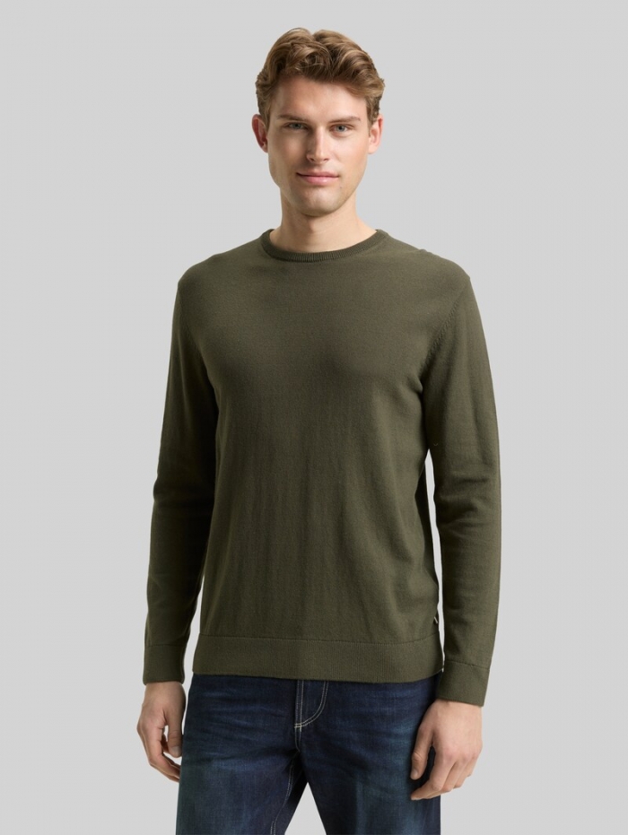 Tom Tailor Basic Strickpullover aus Baumwolle - Deep Forest Green
