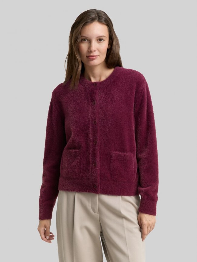 Tom Tailor Federgarn-Cardigan mit Knopfleiste - Bordeaux Red