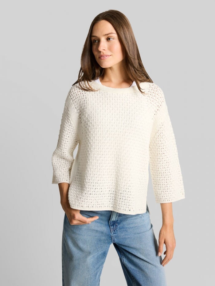 Tom Tailor Loose Fit Strickpullover mit Lochmuster - Whisper White Tom Tailor Loose Fit Strickpullover mit Lochmuster - Whisper White