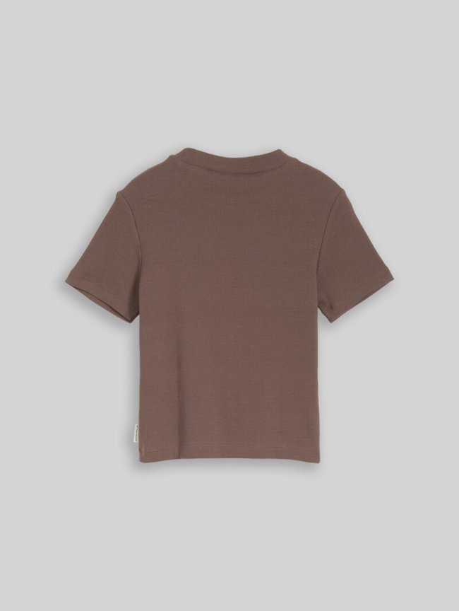 Tom Tailor Cropped T-Shirt mit Rippstruktur - Rusty Brown Tom Tailor Cropped T-Shirt mit Rippstruktur - Rusty Brown
