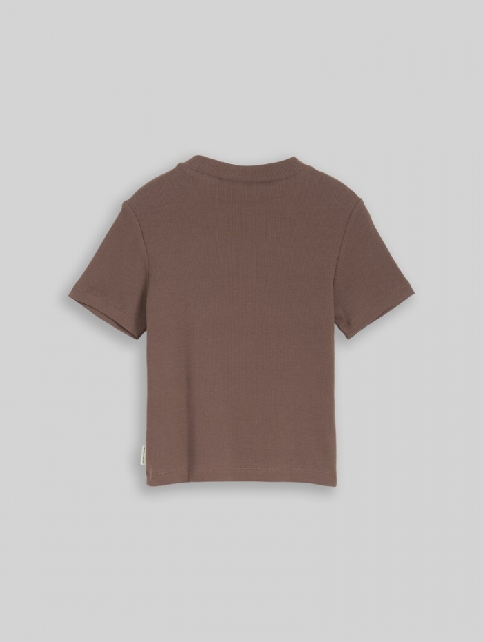 Tom Tailor Cropped T-Shirt mit Rippstruktur - Rusty Brown Tom Tailor Cropped T-Shirt mit Rippstruktur - Rusty Brown