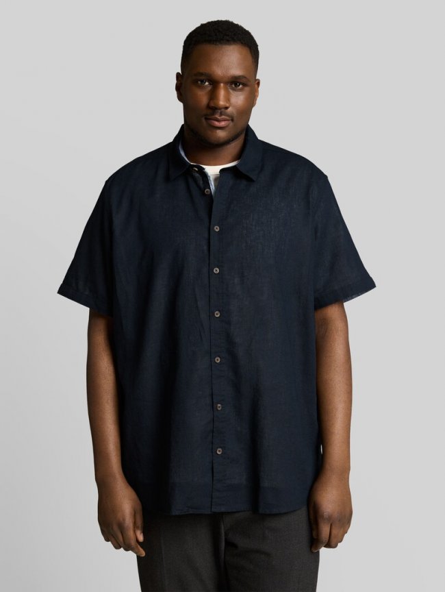Tom Tailor Plus Size - Regular Fit Kurzarmhemd mit Leinenanteil - Sky Captain Blue Tom Tailor Plus Size - Regular Fit Kurzarmhemd mit Leinenanteil - Sky Captain Blue
