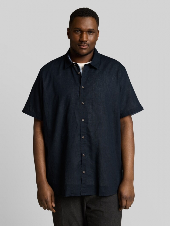 Tom Tailor Plus Size - Regular Fit Kurzarmhemd mit Leinenanteil - Sky Captain Blue Tom Tailor Plus Size - Regular Fit Kurzarmhemd mit Leinenanteil - Sky Captain Blue