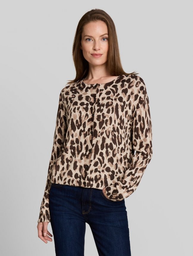 Tom Tailor Cardigan mit Leo-Print - Gravel Beige Melange Leo Tom Tailor Cardigan mit Leo-Print - Gravel Beige Melange Leo