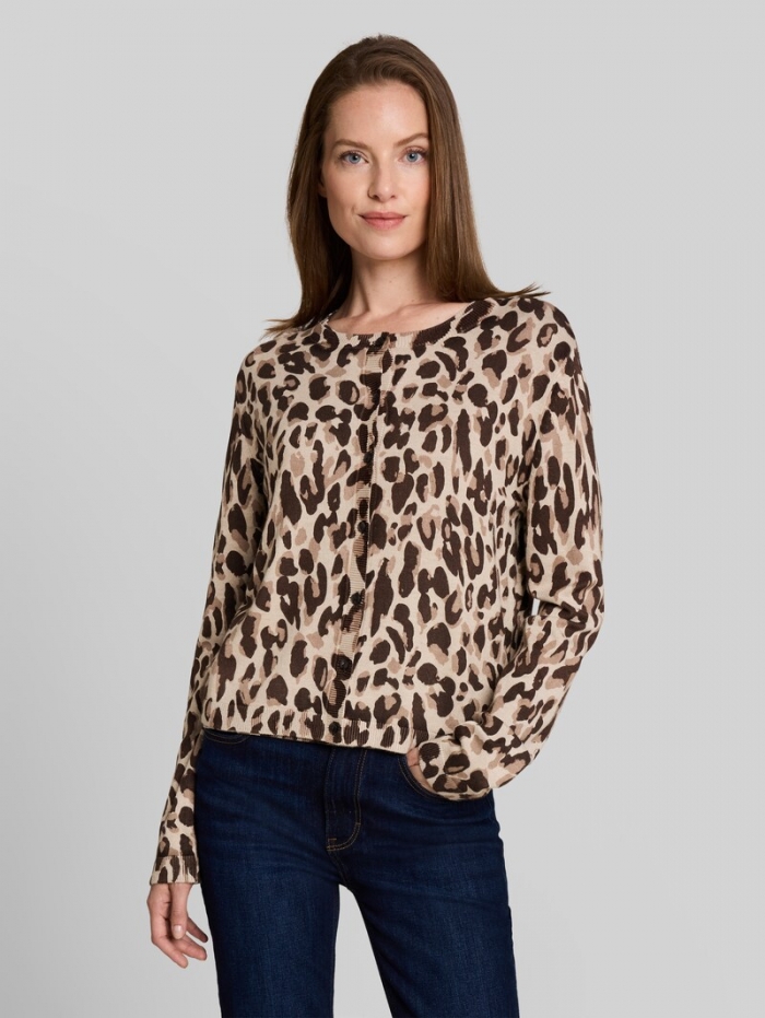 Tom Tailor Cardigan mit Leo-Print - Gravel Beige Melange Leo Tom Tailor Cardigan mit Leo-Print - Gravel Beige Melange Leo