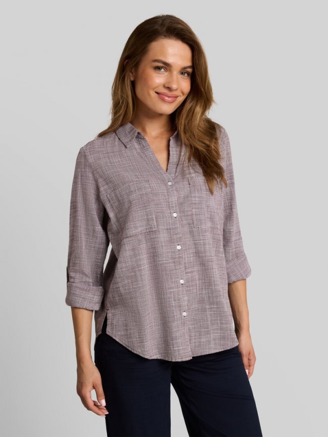 Tom Tailor Bluse mit Brusttaschen - Bordeaux Mid Red Tom Tailor Bluse mit Brusttaschen - Bordeaux Mid Red