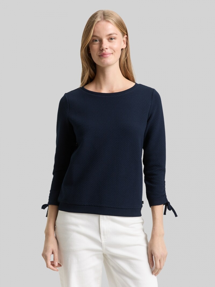 Tom Tailor Slim Fit Sweatshirt mit Raffärmeln - Sky Captain Blue Tom Tailor Slim Fit Sweatshirt mit Raffärmeln - Sky Captain Blue