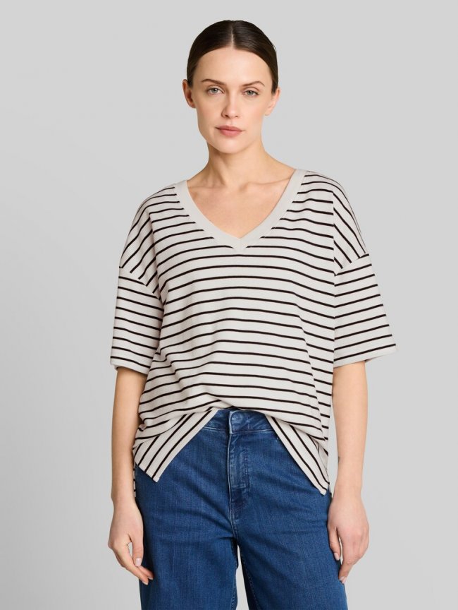 Tom Tailor Oversize T-Shirt mit Streifenmuster - White Navy Irregular Stripe Tom Tailor Oversize T-Shirt mit Streifenmuster - White Navy Irregular Stripe