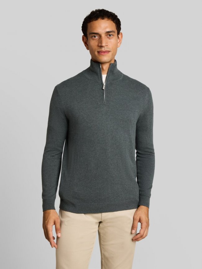 Tom Tailor Troyer Strickpullover mit Kaschmir-Anteil - Darkest Olive Melange Tom Tailor Troyer Strickpullover mit Kaschmir-Anteil - Darkest Olive Melange