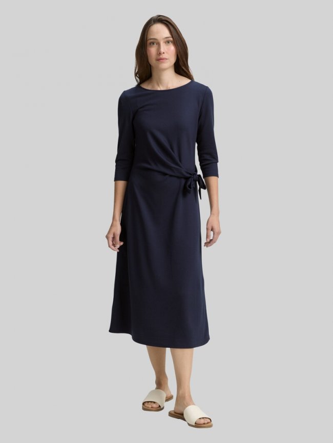 Tom Tailor Jersey Midi-Kleid mit Knoten-Detail - Lunar Eclipse Tom Tailor Jersey Midi-Kleid mit Knoten-Detail - Lunar Eclipse