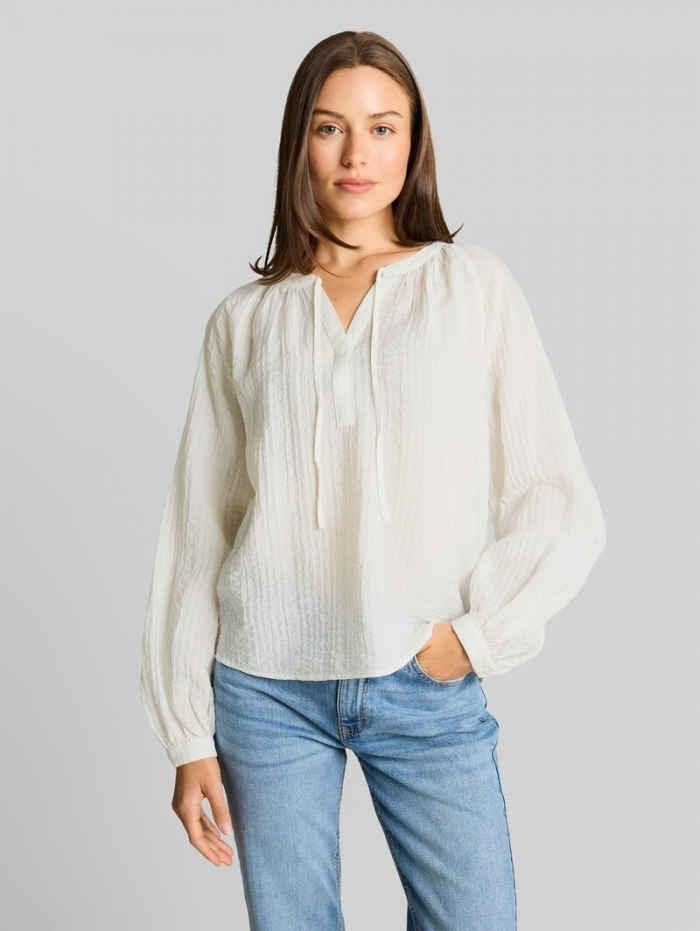 Tom Tailor Crinkle Bluse mit Bindeband - Whisper White Tom Tailor Crinkle Bluse mit Bindeband - Whisper White