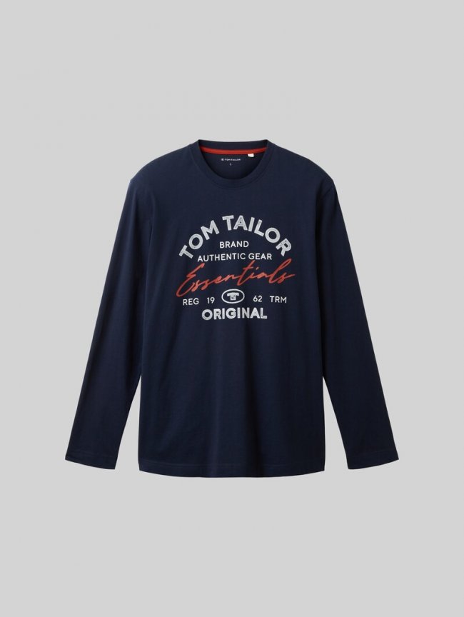 Tom Tailor Langarmshirt mit Logo-Print - Sky Captain Blue