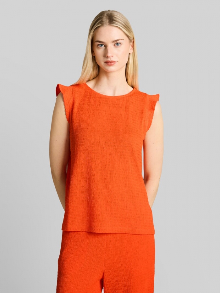 Tom Tailor Loose Fit Crinkle Top mit Volants - Fiery Orange Tom Tailor Loose Fit Crinkle Top mit Volants - Fiery Orange