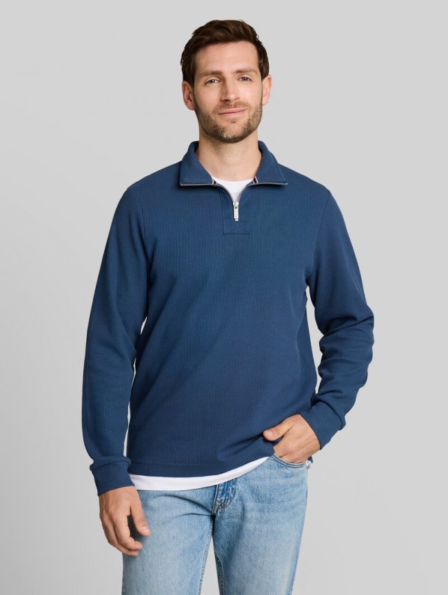 Tom Tailor Troyer Sweatshirt aus Baumwolle - Dark Duck Blue Tom Tailor Troyer Sweatshirt aus Baumwolle - Dark Duck Blue