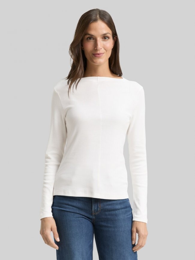 Tom Tailor Slim Fit Langarmshirt - Whisper White Tom Tailor Slim Fit Langarmshirt - Whisper White