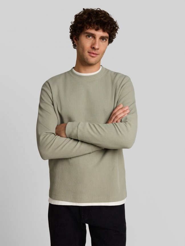 Tom Tailor Relaxed Fit Langarmshirt mit Rippstruktur - Dark Sage Green Tom Tailor Relaxed Fit Langarmshirt mit Rippstruktur - Dark Sage Green
