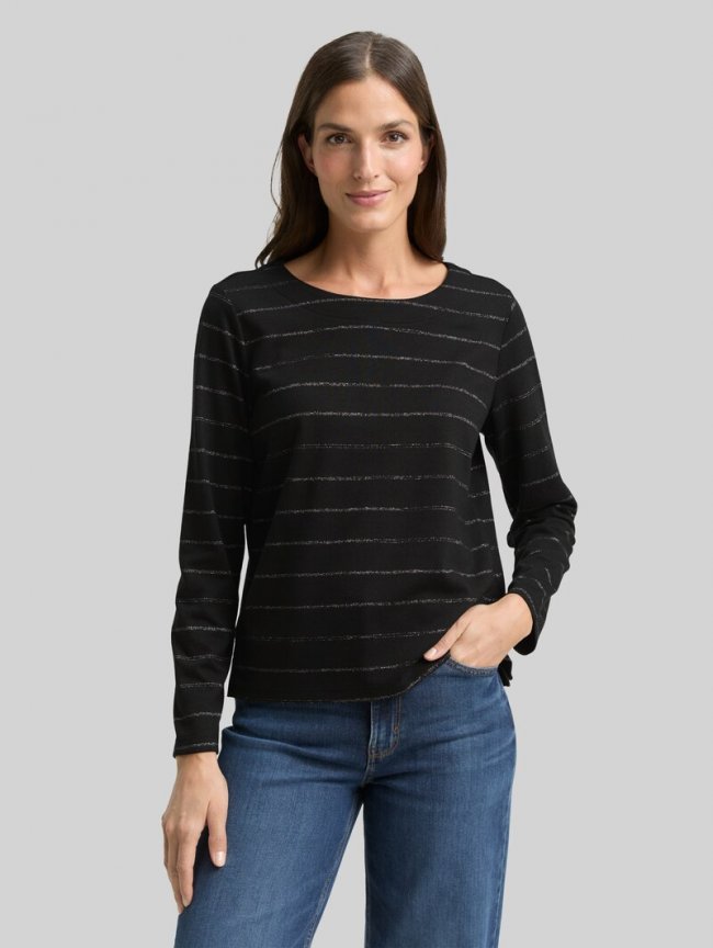 Tom Tailor Langarmshirt mit Glitzer-Streifenmuster - Black Stripe With Lurex Tom Tailor Langarmshirt mit Glitzer-Streifenmuster - Black Stripe With Lurex