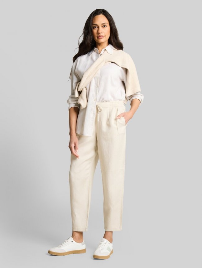 Tom Tailor Oversize Hemdbluse mit Leinenanteil - Taupe White Irregular Stripe Tom Tailor Oversize Hemdbluse mit Leinenanteil - Taupe White Irregular Stripe