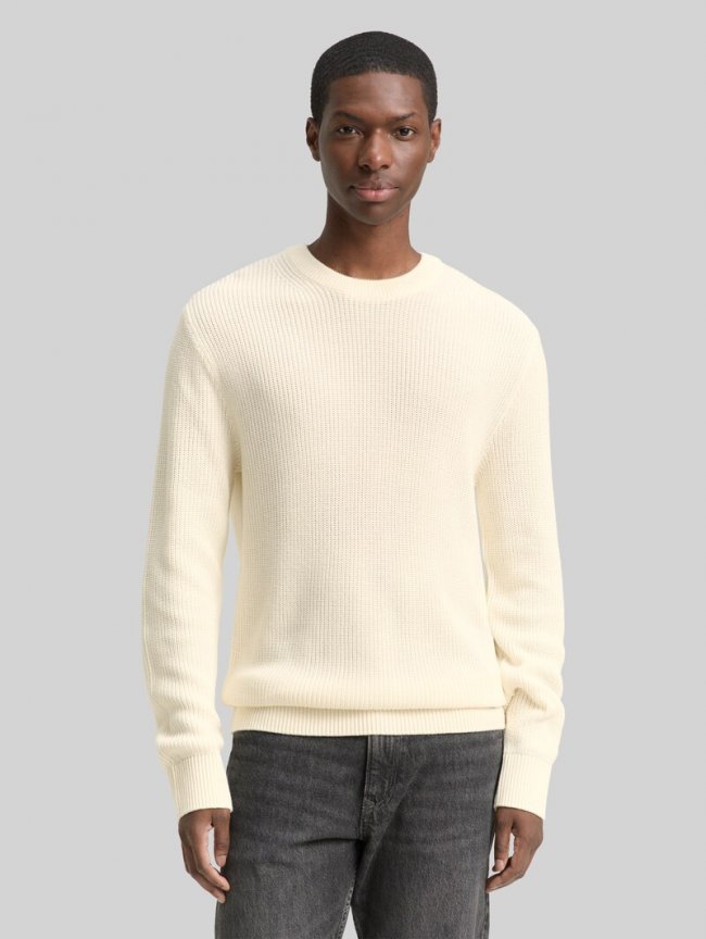 Tom Tailor Strickpullover mit Rundhalsausschnitt - Wool White Tom Tailor Strickpullover mit Rundhalsausschnitt - Wool White