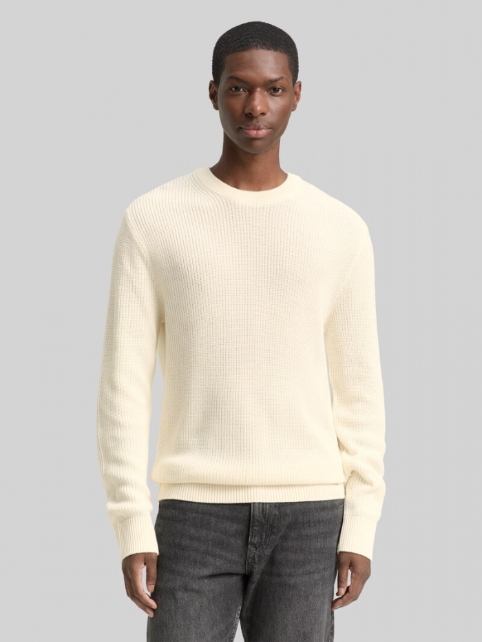 Tom Tailor Strickpullover mit Rundhalsausschnitt - Wool White Tom Tailor Strickpullover mit Rundhalsausschnitt - Wool White
