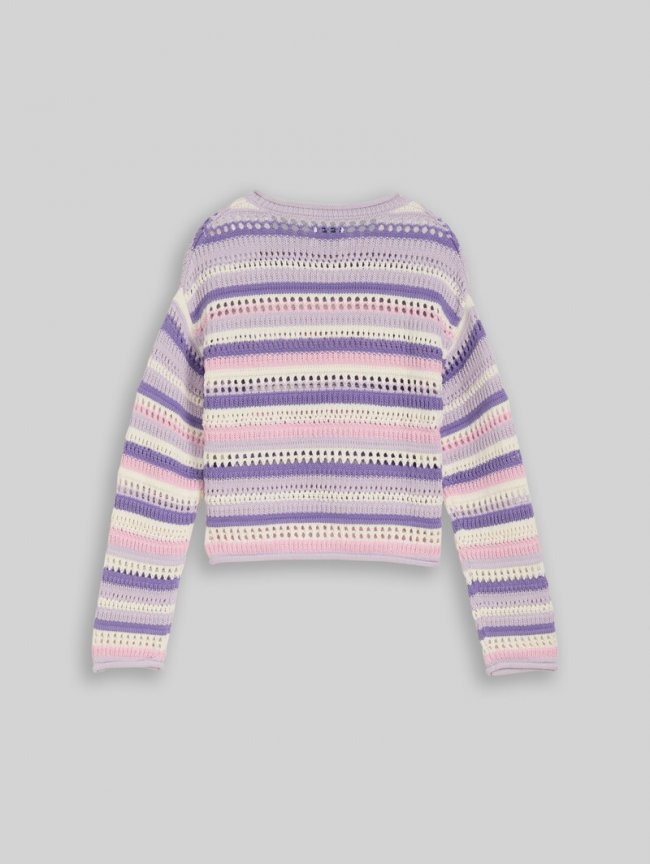 Tom Tailor Cropped Strickpullover mit Streifenmuster - Lilac Pink Multicolor Stripe Tom Tailor Cropped Strickpullover mit Streifenmuster - Lilac Pink Multicolor Stripe