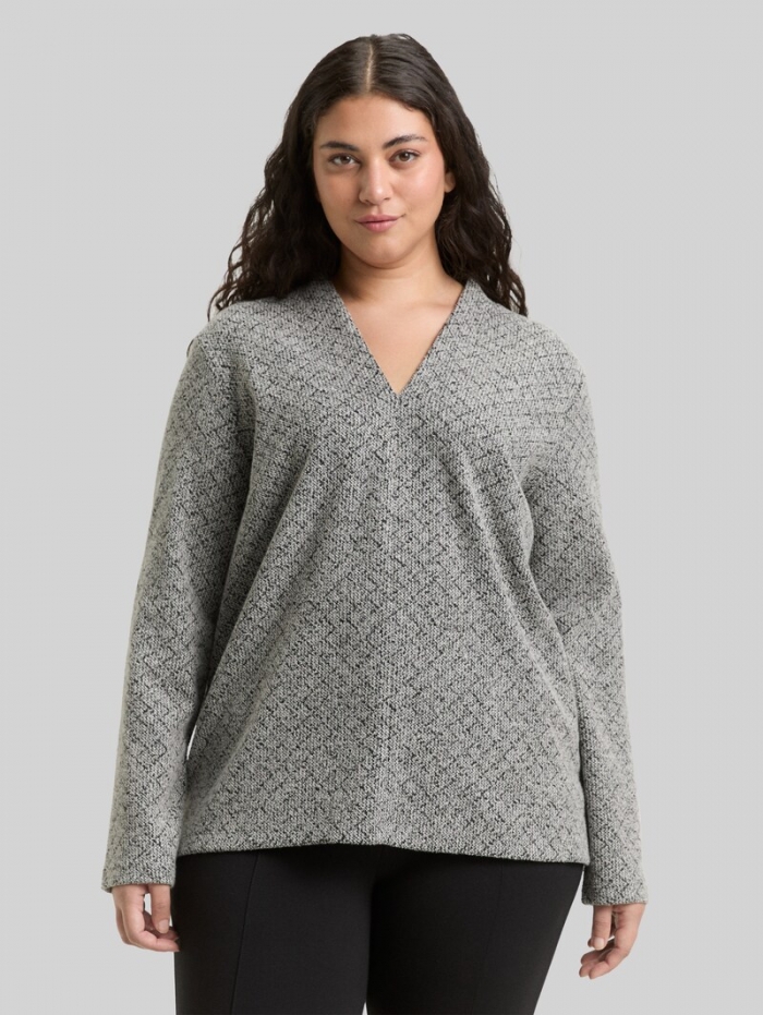 Tom Tailor Plus Size - Sweatshirt mit V-Ausschnitt - Black White Argyle Structure